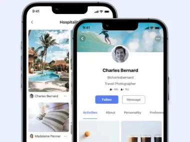 Gigwok app screens: an explore feed and a member profile