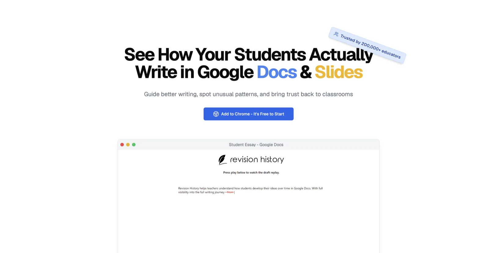 Revision History’s landing page, showing a Google Docs draft being replayed